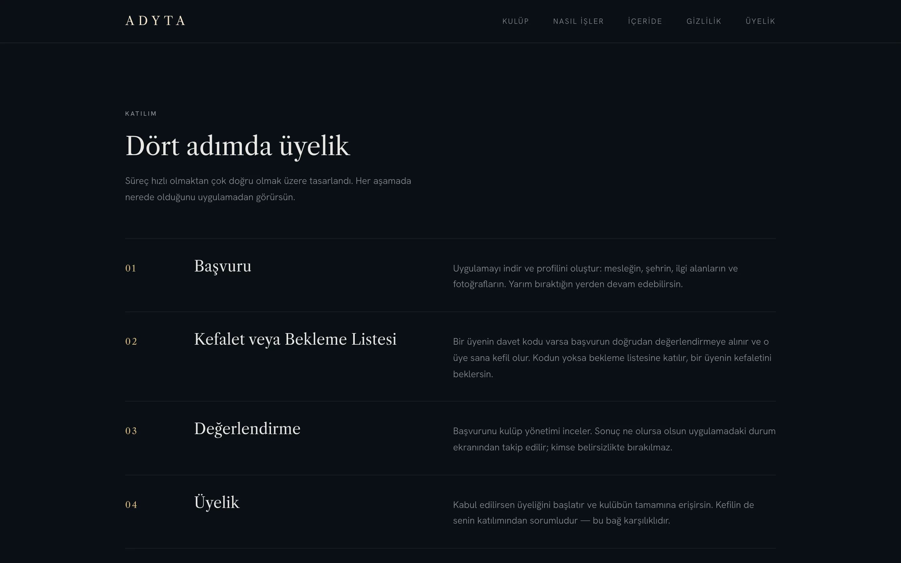 Üyelik adımlarını sırayla gösteren Katılım bölümü