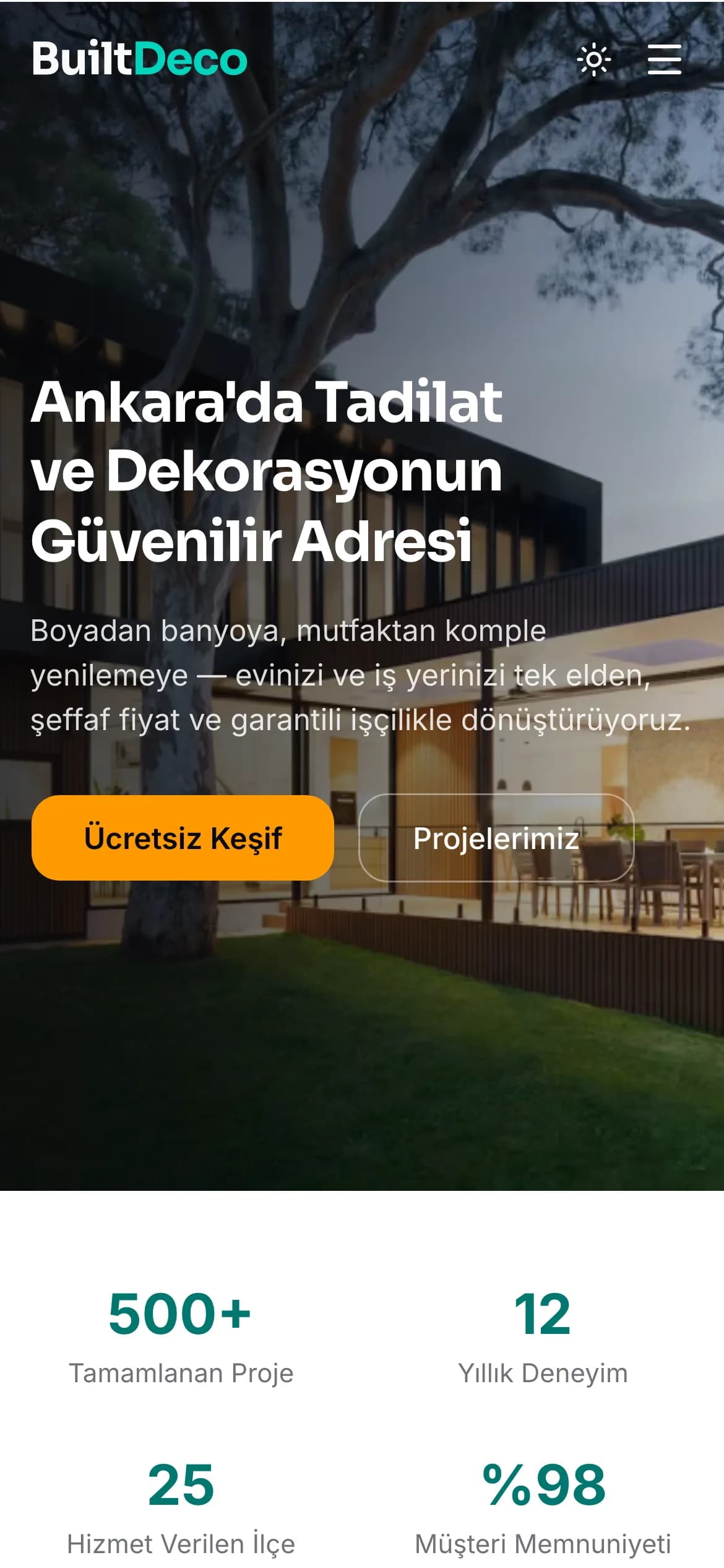 Telefonda BuiltDeco ana sayfası