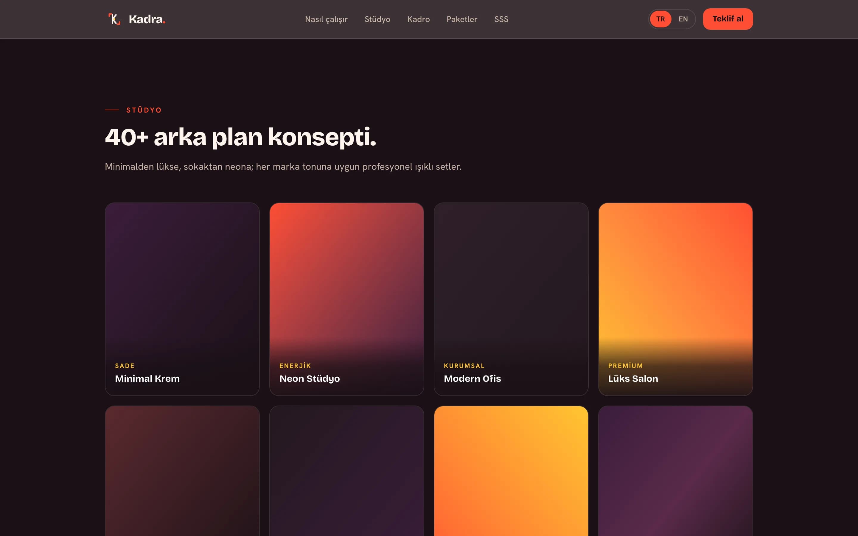 Işıklı arka plan konseptlerinden örnek kartlar