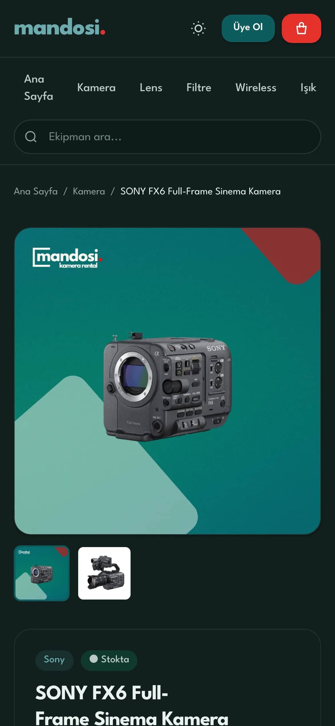 Telefonda açılan bir kamera ürün sayfası