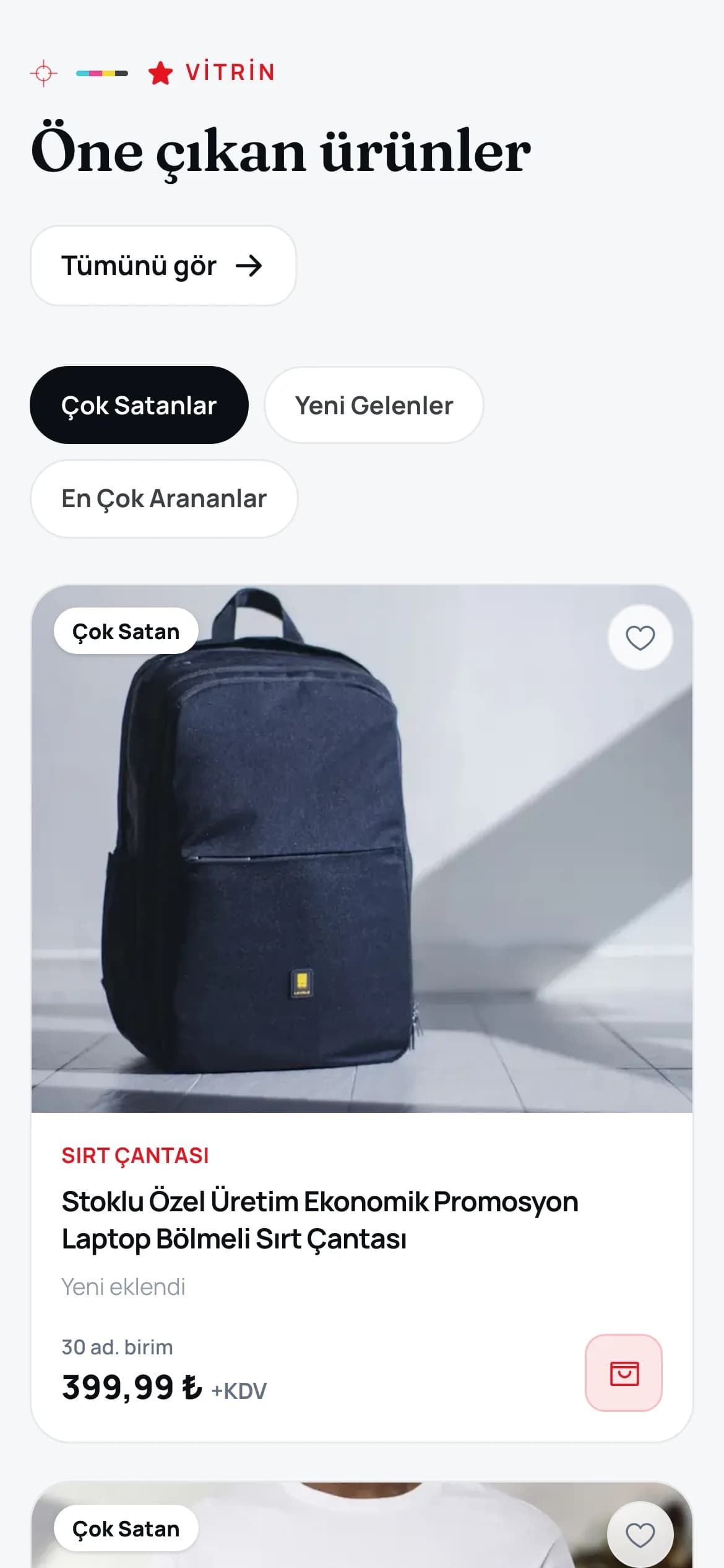 Telefon ekranında öne çıkan ürün kartları