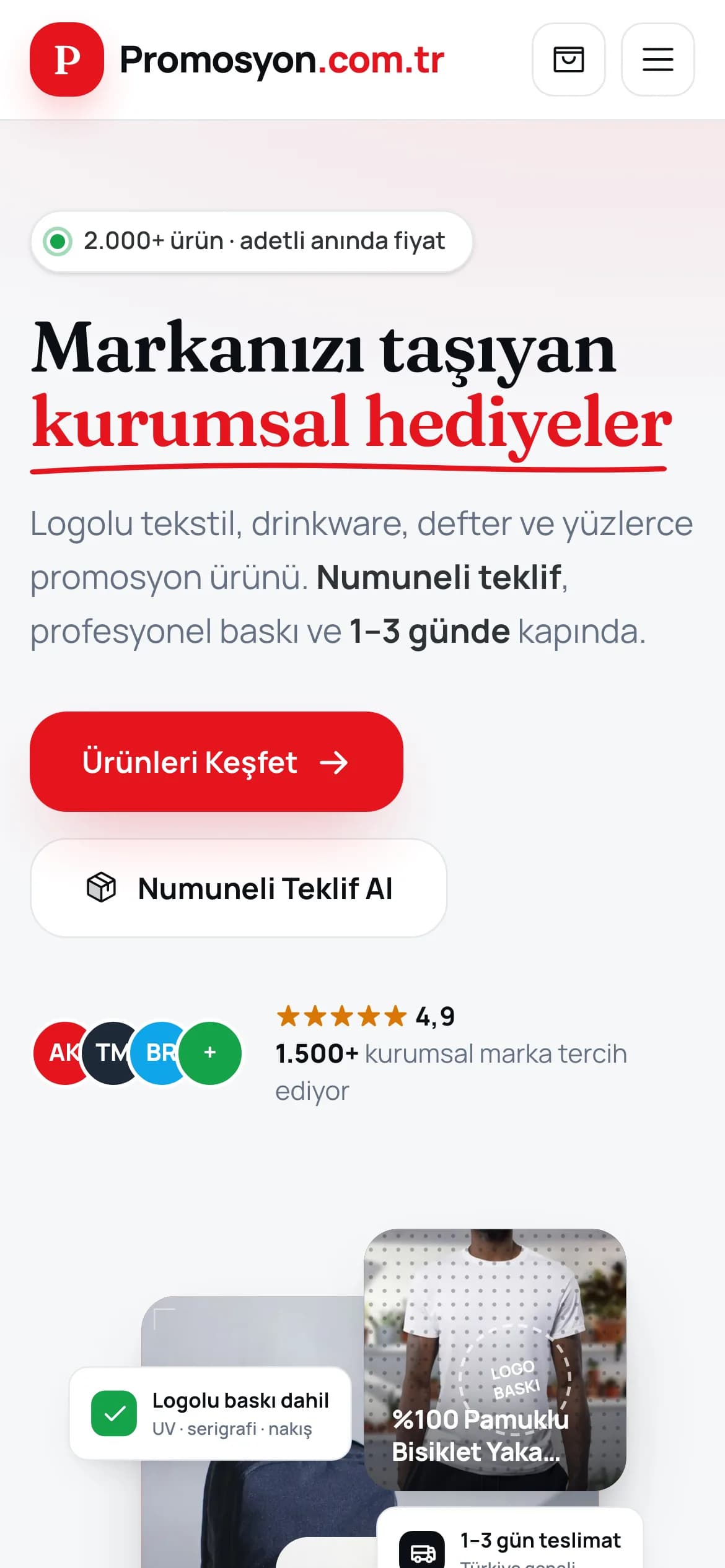 Promosyon.com.tr'nin telefondaki ana sayfası
