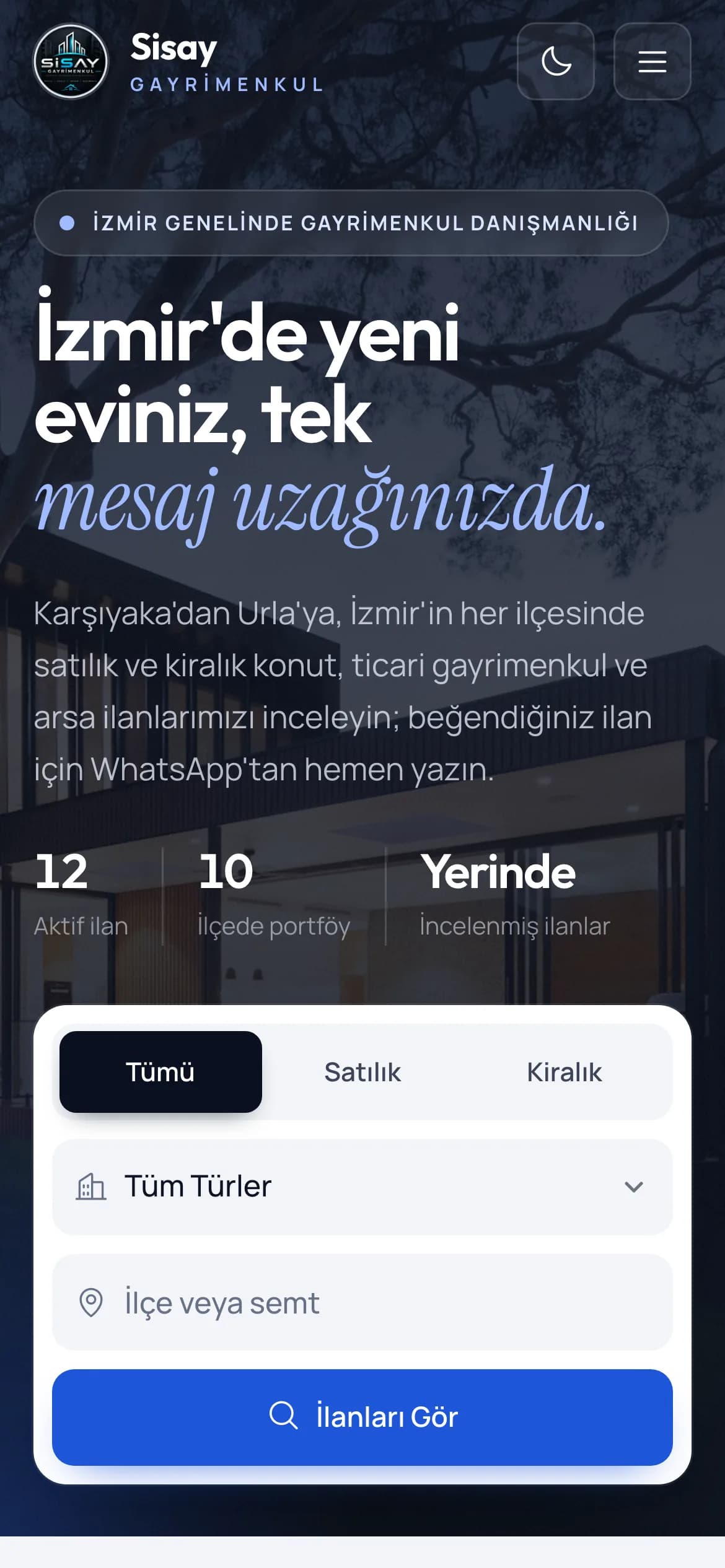 Telefonda açılış ekranı ve ilan arama