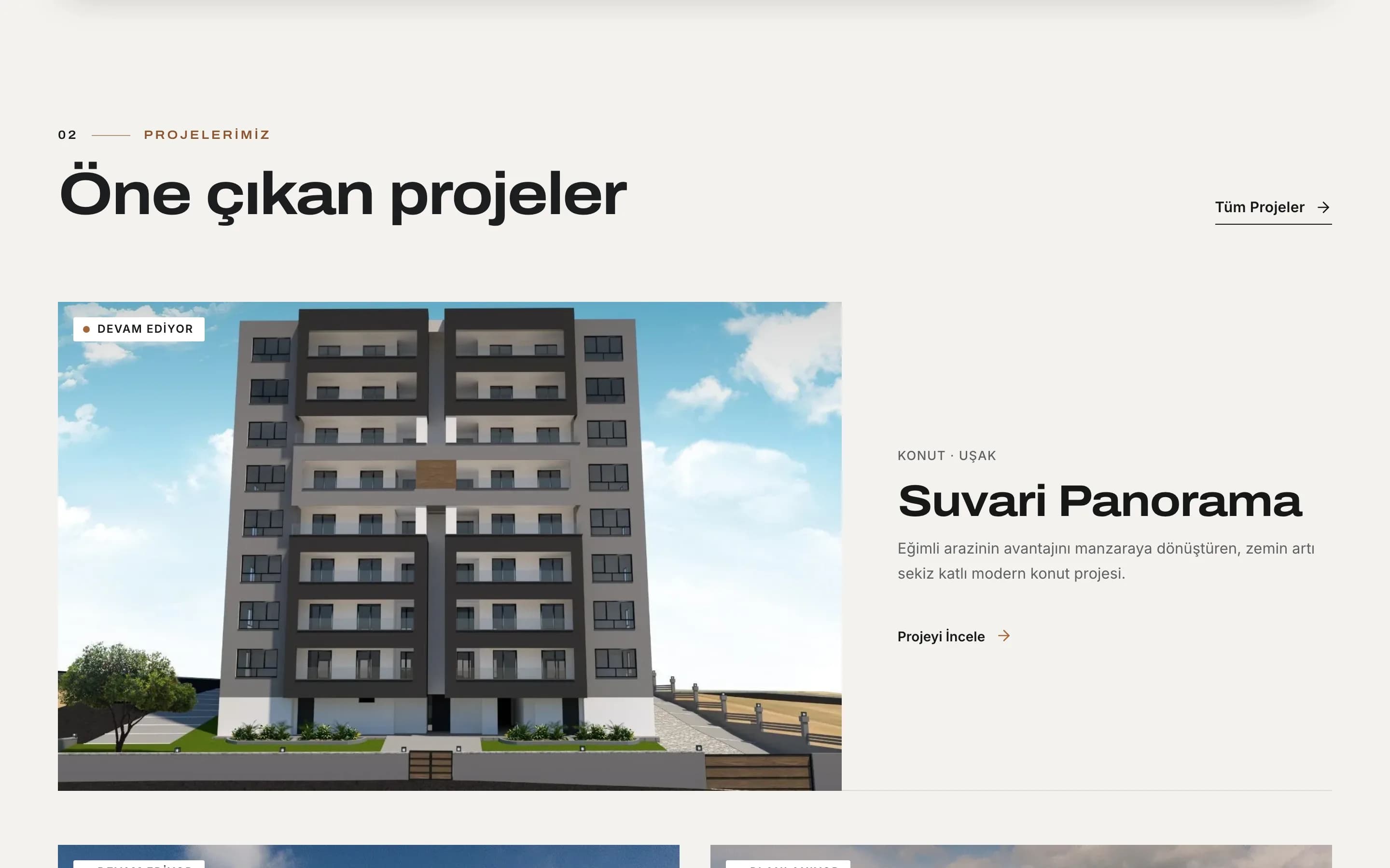 Ana sayfada büyük görselli öne çıkan proje