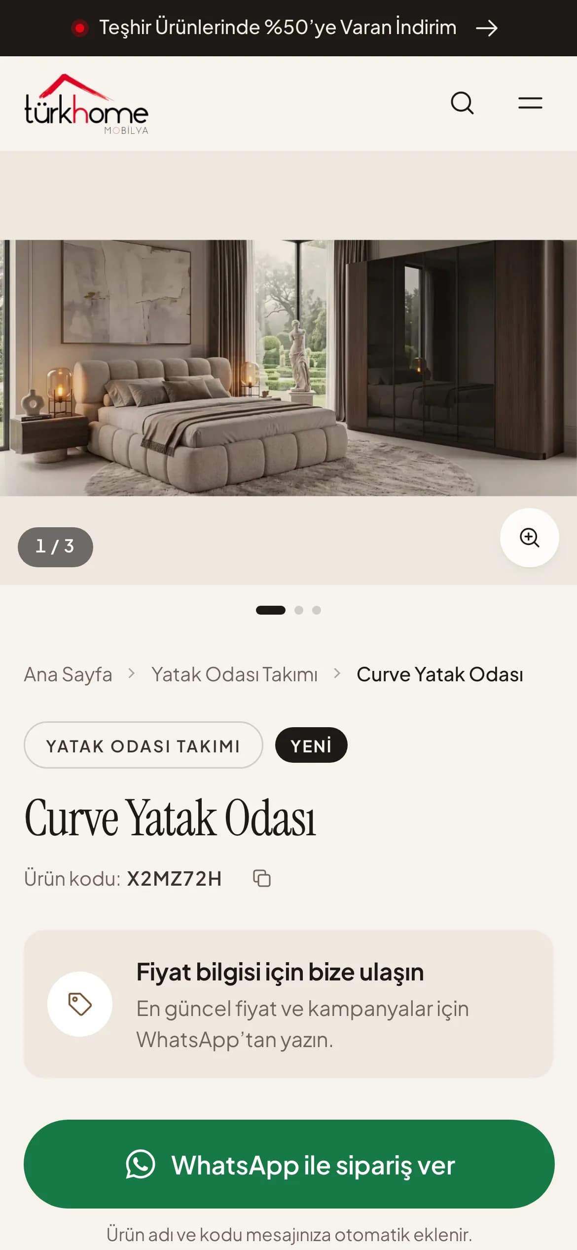 Telefondan açılmış ürün sayfası